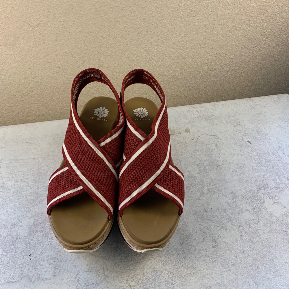 Yellow Box 9 Platform Sandals Red Knit Striped Wedge Slingback - Picture 6 of 11